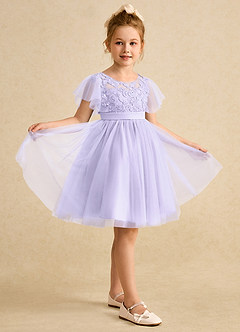 Azazie Queenie Robe Demoiselle D'honneur Fillette Robe Trapèze en Dentelle Lilas image5