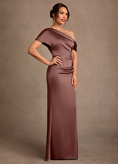 Azazie Rutha Mother of the Bride Dresses Espresso Sheath One Shoulder Stretch Satin Dress image3