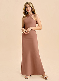 Azazie Doretta Junior Robe Fourreau en Mousseline de soie Plissée Bronze image5