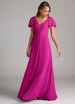 Azazie Soren Robes de demoiselle d'honneur Robe Trapèze en Mousseline de soie Rayé Fuchsia image5