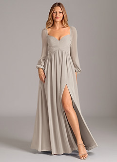 Azazie Alia Bridesmaid Dresses Frost A-Line Long Sleeve Chiffon Dress image1