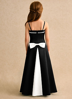 Azazie Izel Junior Formal Flower Girl Dresses Ivory Black A-Line Pleated Matte Satin Dress image4