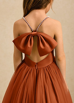 Azazie Aurora Flower Girl Dresses Burnt Orange A-Line Bow Tulle Dress image5