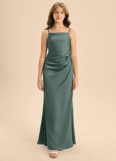 Azazie Renna Junior Robe Trapèze en Satin extensible Plissée Mousse De Mer image6