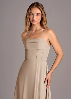 Azazie Carolyn Bridesmaid Dresses Taupe A-Line Pleated Chiffon Dress image2