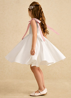 Azazie Stacie Flower Girl Dresses Ivory Rosette A-Line Bow Matte Satin Dress image3