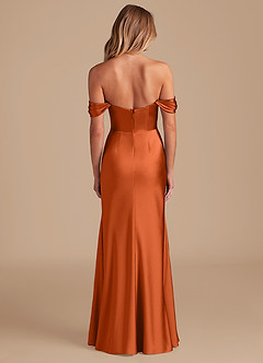 Azazie Saige Bridesmaid Dresses Burnt Orange A-Line Off the Shoulder Metallic Satin Convertible Dress image4