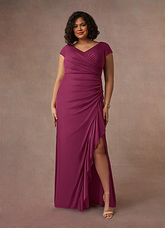 Azazie Roya Mother of the Bride Dresses Mulberry Mermaid V-Neck Pleated Mesh Dress image7