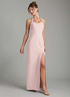 Azazie Arnelle Bridesmaid Dresses Blushing Pink Sheath Pleated Chiffon Dress image3