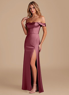 Azazie Saige Bridesmaid Dresses Desert Rose A-Line Off the Shoulder Metallic Satin Convertible Dress image6