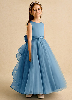 Azazie Lior Robe Demoiselle D'honneur Fillette Robe Princesse en Tulle Plissée Acier Bleuté image3