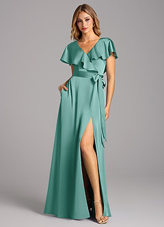 Azazie Lainey Brautjungfernkleider A-Linie mit Taschen Stretch-Satin Kleid Aqua image3