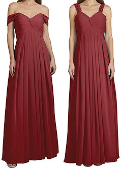 Azazie Kaitlynn Bridesmaid Dresses Pomegranate Empire Ruched Chiffon Convertible Dress image8
