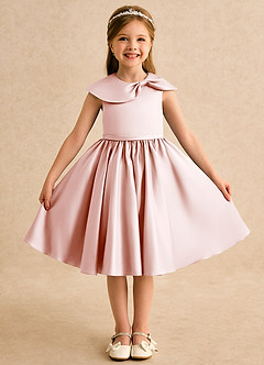 Azazie Acorn Flower Girl Dresses Blushing Pink A-Line Pleated Matte Satin Dress image1