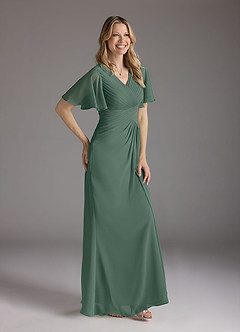 Azazie Morning Glory Kleider für die Brautmutter A-Linie V-Hals Gerüscht Chiffon Kleid Seemoos image3