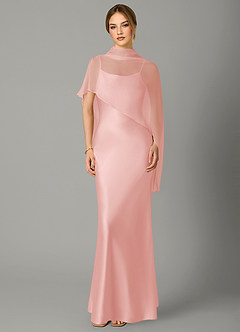 Azazie Jaleesa Bridesmaid Dresses Powder Pink A-Line High Neck Stretch Satin Dress image1