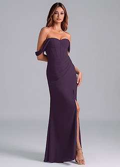Azazie Asha Jurken voor bruidsmeisjes Converteerbaar Jurk van Chiffon met Kolom Off the Shoulder Pruim image3
