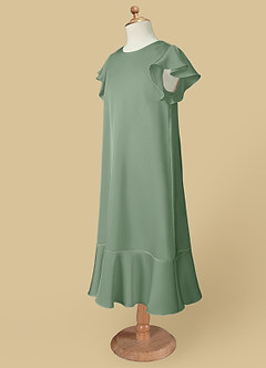 Azazie Sweet Pea vestidos de niña de las flores Vestido de Matcha de Satén Elástico de Corte En A con Volante image7