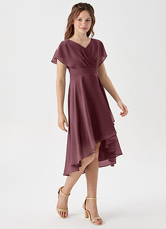 Azazie Graciela Junior Sangria A-Line Pleated Chiffon Dress image5