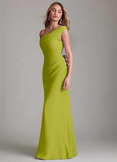 Azazie Emerson Bridesmaid Dresses Lemongrass Sheath Off the Shoulder Chiffon Dress image6