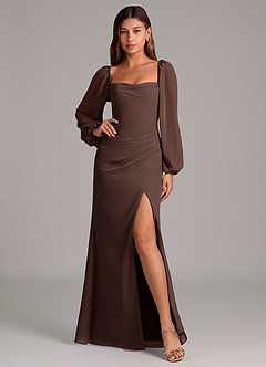 Azazie Brixley Bridesmaid Dresses Ganache Mermaid Long Sleeve Chiffon Dress image6