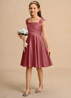 Azazie Budle Girls Formal Blumenmädchenkleider A-Linie Plissee Matte Satin Kleid Antike Rose image5