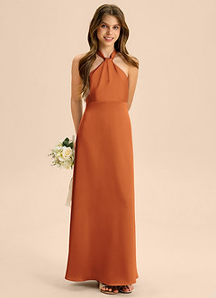 Azazie Beah Junior Robe Trapèze en Satin extensible Plissée Cannelle image4