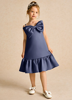 Azazie Kiwi Flower Girl Dresses Stormy A-Line Spaghetti Strap Matte Satin Dress image4