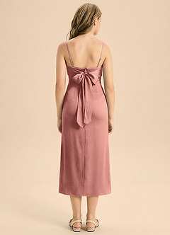 Azazie Mai Junior Osłona Pofałdowany Satyna elastyczna Długość herbaty Młodsza druhna Sukienka image2