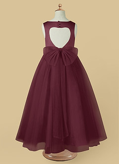 Azazie Muni Flower Girl Dresses Cabernet A-Line Bow Tulle Dress image3