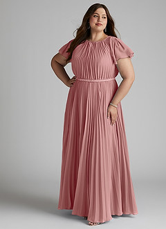Azazie Kara Robes de demoiselle d'honneur modestes Robe Trapèze Plissée Longueur ras du sol Mousseline de soie image13