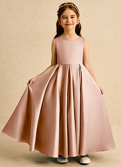 Azazie Pepper Flower Girl Dresses Champagne Rose A-Line Pleated Matte Satin Dress image3
