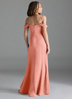 Azazie Amyra Junior Coral Sheath Off the Shoulder Stretch Satin Dress image5