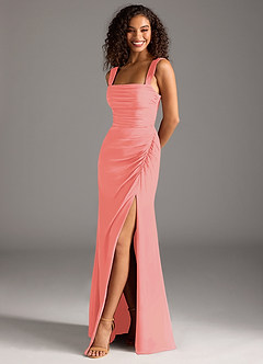 Azazie Jesaphine Bridesmaid Dresses Coral Sheath Bow Chiffon Dress image1