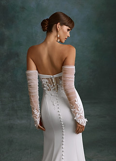 Azazie Katniss Robes de mariée Robe Sirène en Crêpe Dos Satin Bustier Diamant Blanc Champagne image7