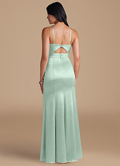 Azazie Shania Bridesmaid Dresses Agave Sheath Pleated Metallic Satin Dress image2