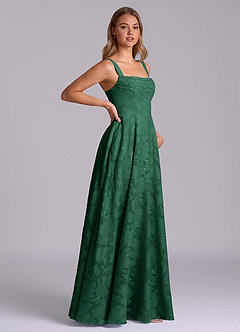 Azazie Shaude Bridesmaid Dresses Dark Green A-Line Pleated Floral Burnout Dress image7