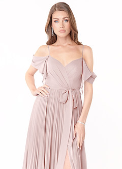 Azazie Lyney Bridesmaid Dresses Blushing Pink A-Line Off the Shoulder Chiffon Dress image6
