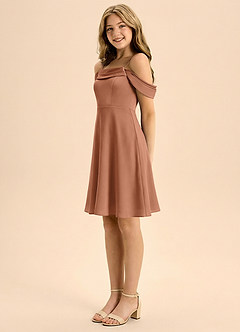 Azazie Anselie Junior Vestido de Bronceador de Satén Elástico de Corte en A con Plisado image4