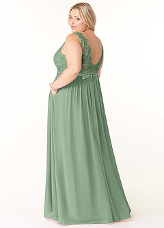 Azazie Elly Bridesmaid Dresses Matcha A-Line Lace Scoop Neck Chiffon Dress image9