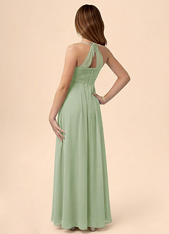 Azazie Ginny Junior Vestido de Salvia Polvorienta de Gasa de Corte en A con Plisado image2