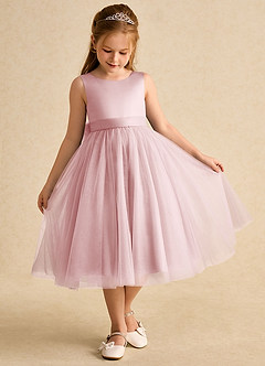 Azazie Winnie Flower Girl Dresses Powder Pink Ball-Gown Bow Tulle Dress image2