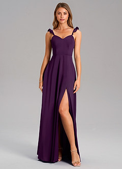 Azazie Everett Bridesmaid Dresses Grape A-Line Stretch Satin Dress image3