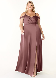Azazie Ocean Bridesmaid Dresses Vintage Mauve A-Line V-Neck Pleated Stretch Satin Dress image6
