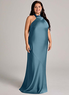 Azazie Velli Bridesmaid Dresses Bermuda Mermaid High Neck Stretch Satin Dress image9