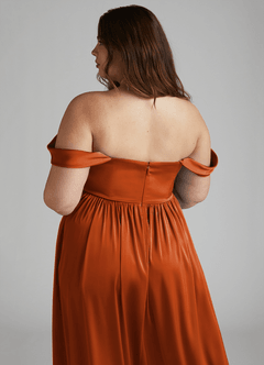 Azazie Morana Jurken voor bruidsmeisjes Converteerbaar Jurk van Stretch Satijn met A-Lijn Off the Shoulder Verbrande Sinaasappel image18