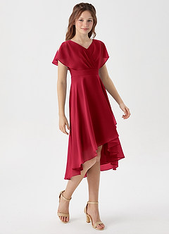 Azazie Graciela Junior Scarlet A-Line Pleated Chiffon Dress image5