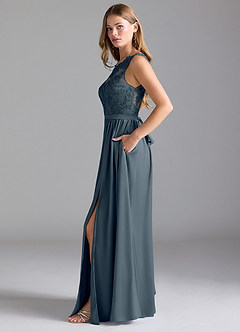 Azazie Elly Bridesmaid Dresses Twilight A-Line Lace Stretch Satin Dress image3
