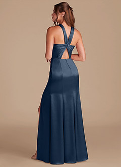 Azazie Rue Bridesmaid Dresses Dark Navy Mermaid Pleated Metallic Satin Dress image7