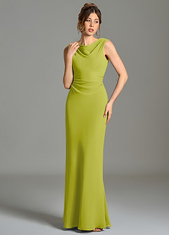 Azazie Kieryn Bridesmaid Dresses Lemongrass Mermaid Pleated Chiffon Dress image4